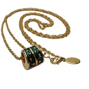 Joan Rivers Necklace With Gold Tone Green Enamel Bead Slide Charm26" Twist Chain
